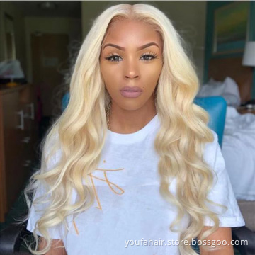 Cheap Affordable Silk Top Body Wave Virgin Human Hair 613 Honey Blonde Color Transparent Swiss Lace Front Wigs for Black Women